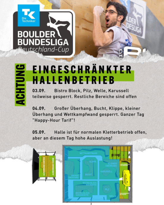Boulder Bundesliga Studio Bloc Mannheim, eingeschränkter Betrieb